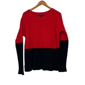 Banana Republic Color Block‎ Cotton Blend Pullover Sweater Sz L Red Navy Blue